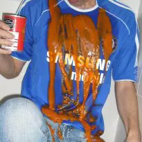 Chelsea football shirt and tomato soup